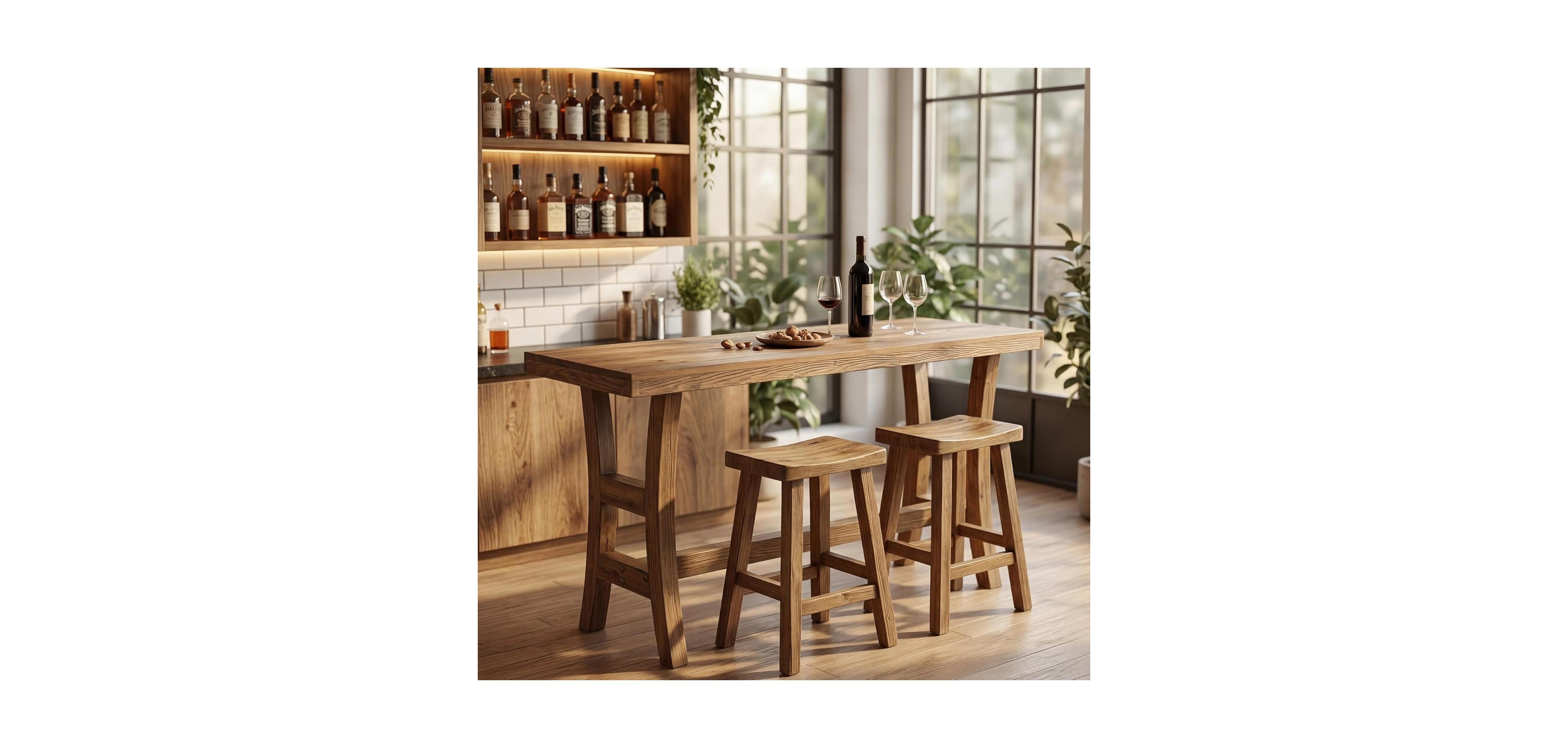Tribesigns Farmhouse Solid Wood Bar Table: 63" Rectangular Counter Height Pub Table with Curved Legs and Footrest for kitchen, bistro. No chairs