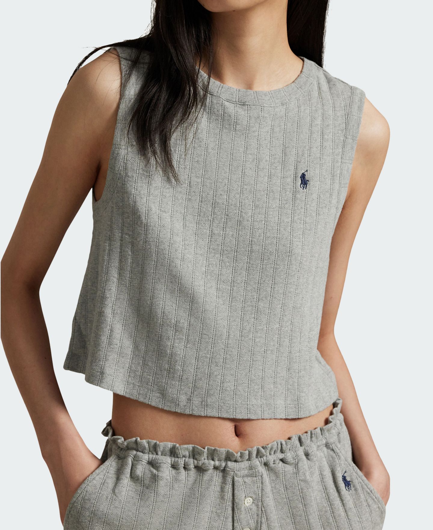Женская пижама Polo Ralph Lauren: хлопковая майка и шорты-боксеры, 2 предмета, цвет: Меланжевый серый — фото 2