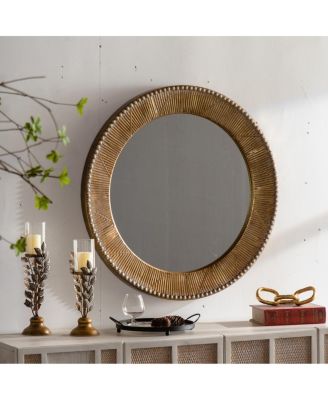 31" Round Wall Mirror, Textured Boho Accent Mirror for Living Room, Entryway and Hallway Decor