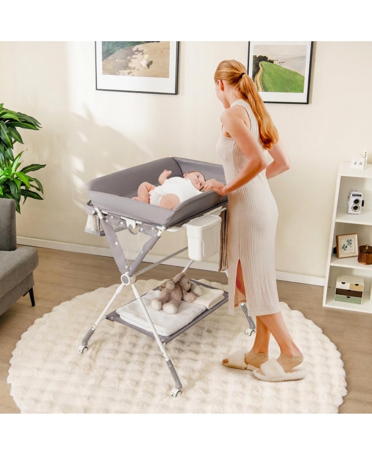 Gouun Baby Portable Foldable Diaper Changing Station with 3-Level Adjustable Height