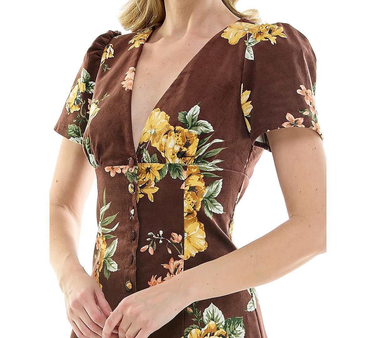 RARE Juniors' Floral V-Neck Lace-Back Short Flutter-Sleeve Mini Dress view 3 — MAYCSS fashion products