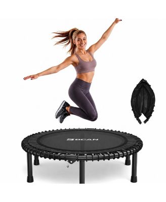 450/550LBS Foldable Mini Trampoline for Adults, 40/48 inches  Fitness Rebounder with Bungees, Quiet Stable Exercise Trampoline