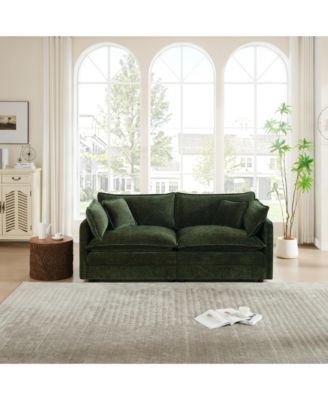 Modern Fabric Loveseat Sofa Couch for Living Room, Upholstered Large Size Deep Seat 2-Seat Sofa with 4 Pillows