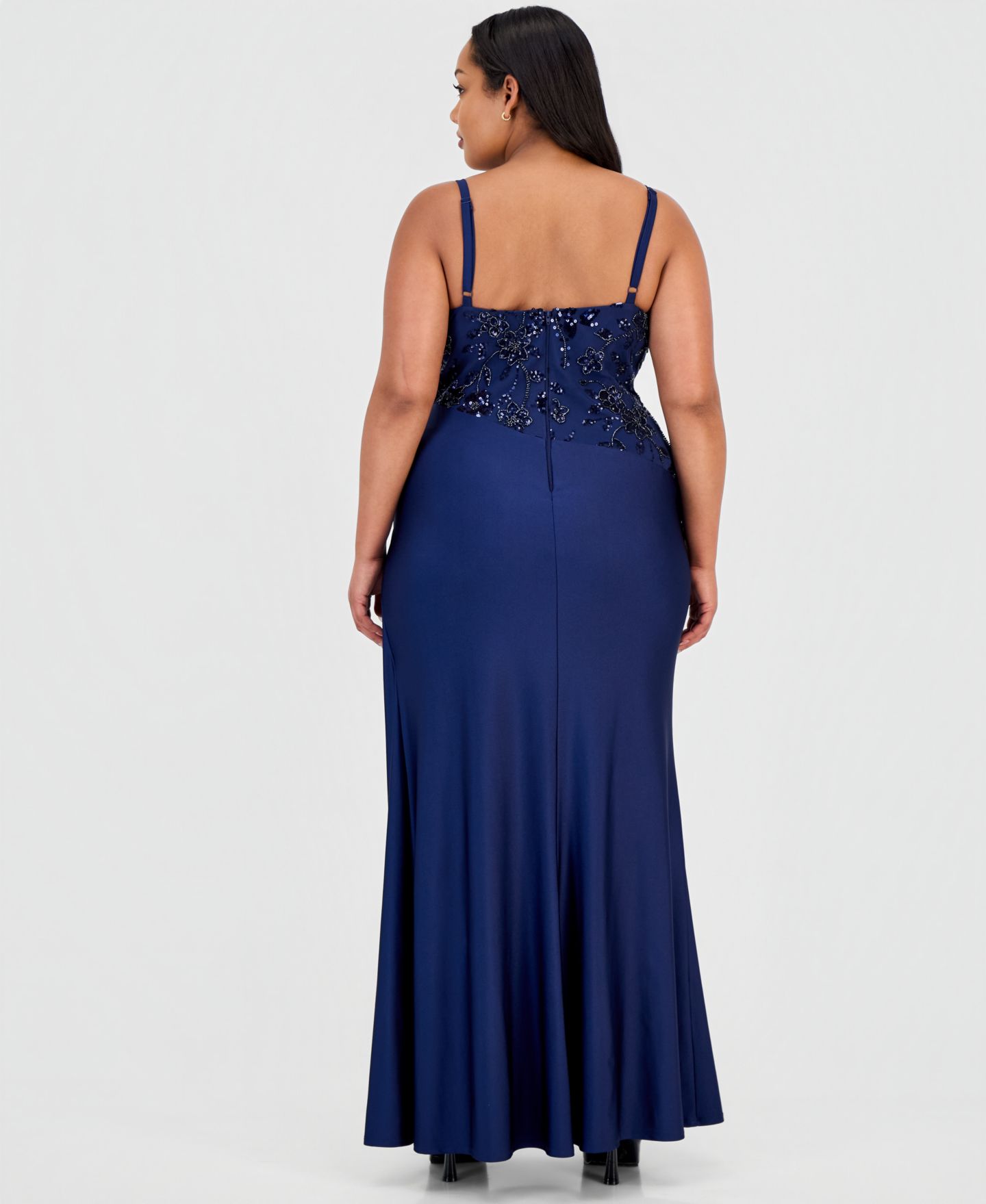 Женские платья B Darlin Trendy Plus Size Sequinned Pleated Gown, цвет: Тёмно-синий — фото 2