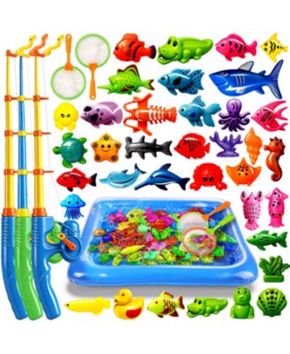 35 Fishes Fishing Game Set Water Table Bath Toy Kids Outdoor Floating Fish Pole Rod Net Gift