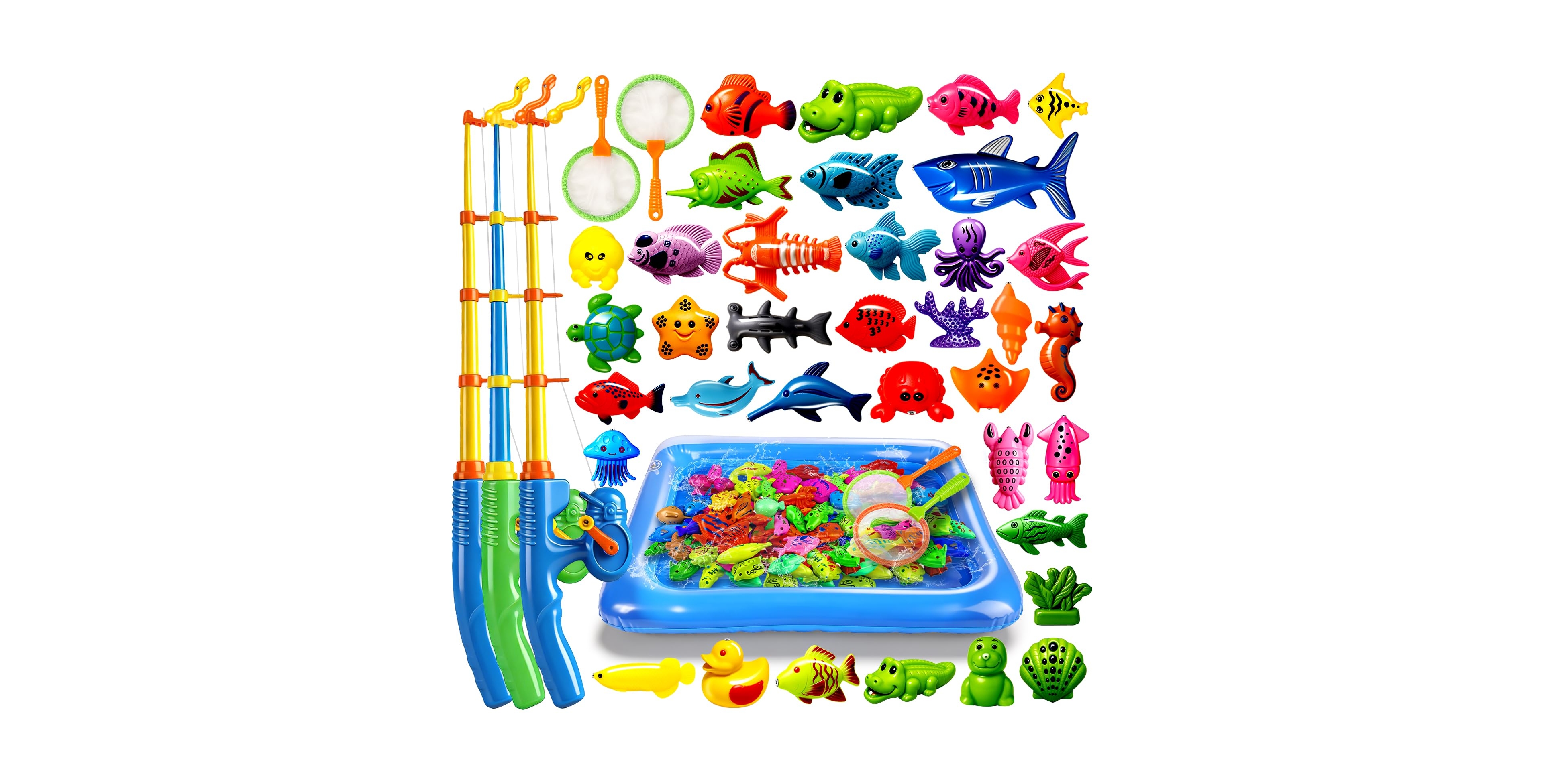 Gnuadz 35 Fishes Fishing Game Set Water Table Bath Toy Kids Outdoor Floating Fish Pole Rod Net Gift