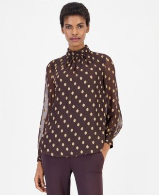 Women's Long-Sleeve Mock Neck Keyhole Blouse