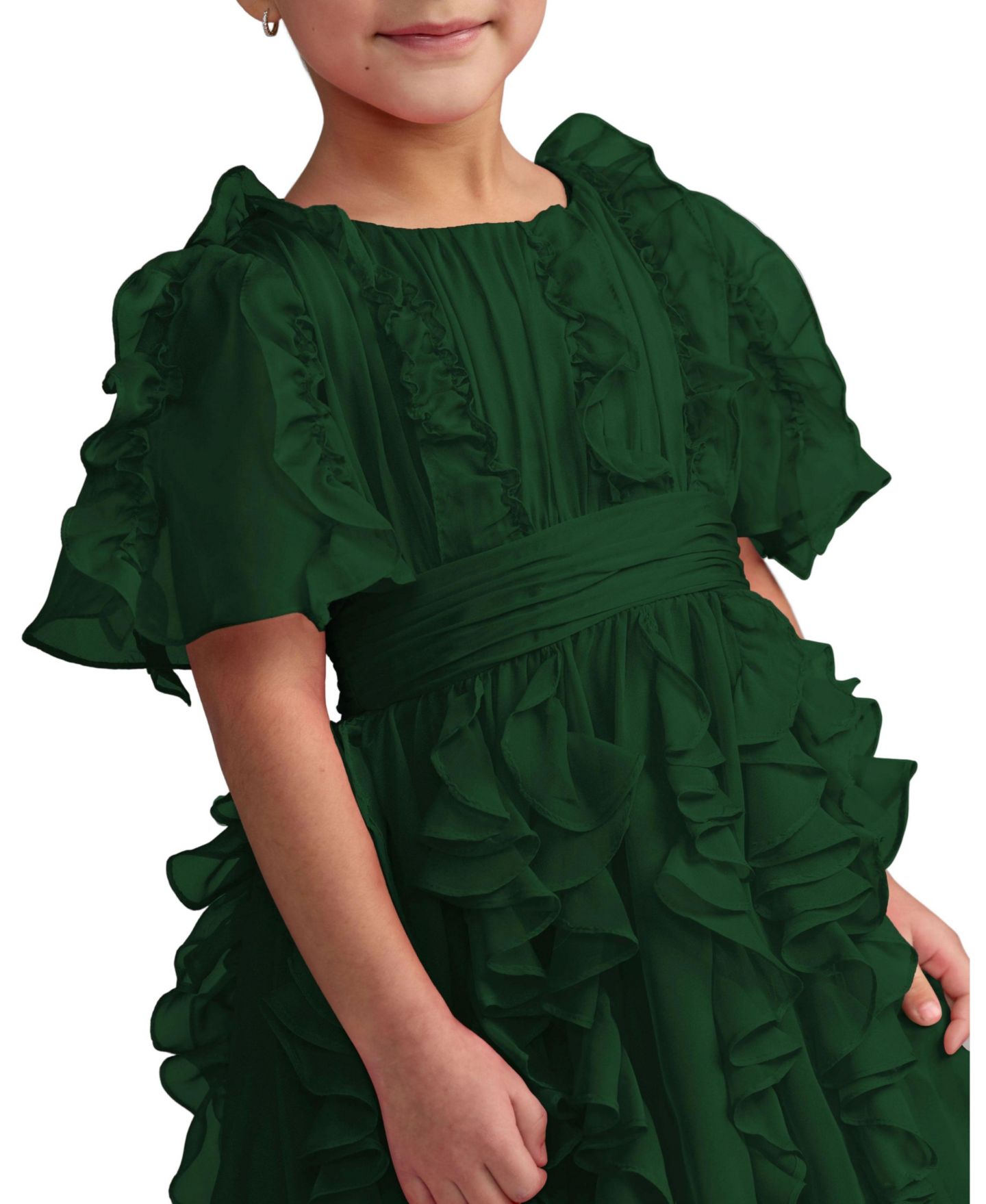 Платье Mac Duggal High-Neck Ruffle Chiffon Dress для девочек, цвет: Изумрудный — фото 3