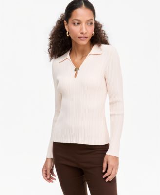 Women's Ribbed Hardware V-Neck Sweater
