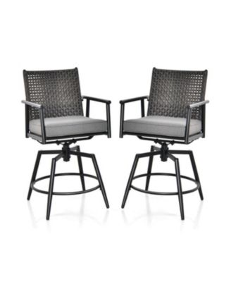 2 Piece 360 Degree Swivel Bar Stool Set with Rattan Backrest and Cushions