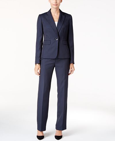 Le Suit One-Button Pinstriped Pantsuit