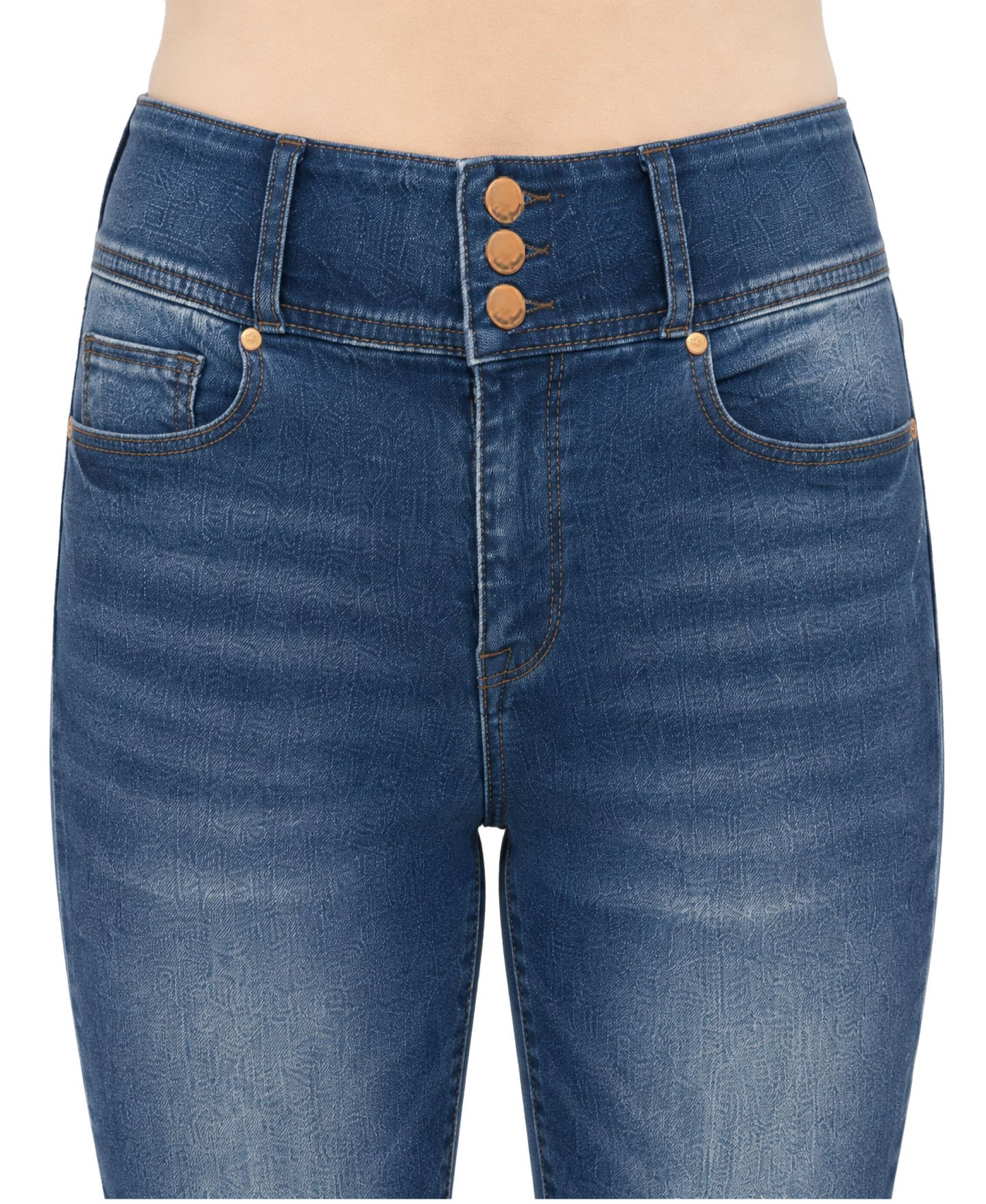 Женские джинсы Indigo Poppy Three Button Tummy Tuck High Rise Skinny, цвет: Средний — фото 2