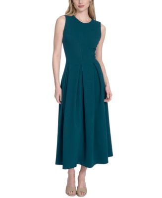 calvin klein dress sleeveless pleated a line Calvin Klein Watercolor A-Line Pleated Sleeveless Midi Dress Women's Size 2