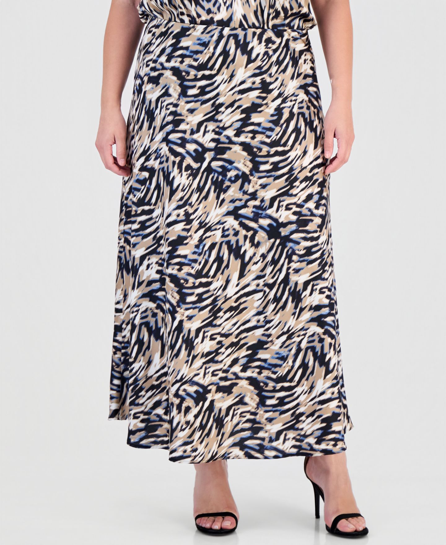 Женская юбка Anne Klein Plus Size Printed A-Line Midi, цвет: Синий разноцветный — фото 4