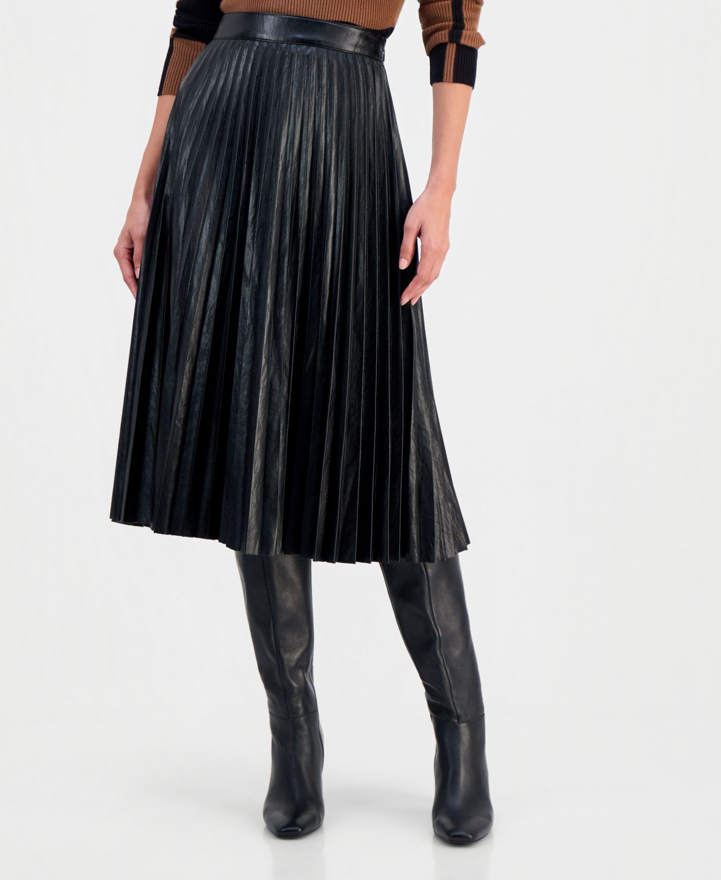 Женская юбка T Tahari Pleated Midi, цвет: Чёрный — фото 4