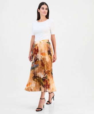 Women's Printed Pull-On Pleated Skirt