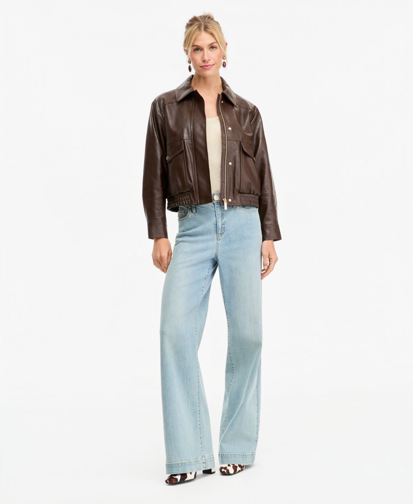 Женская куртка I.N.C. International Concepts Faux Leather Bomber, цвет: Кофейный — фото 2