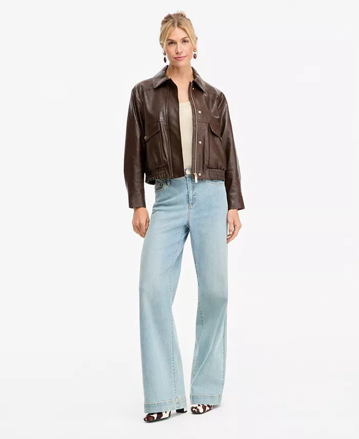 Women's Faux Leather Bomber Jacket - thumbnail 2