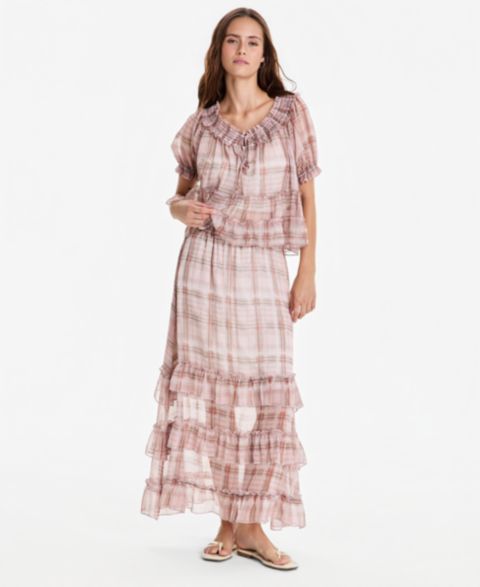 Женская юбка And Now This Petite Floral-Printed Pull-On Maxi, цвет: Розовый клетчатый