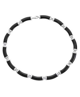 Natural Jade Onyx Strand Contoured Bar Link Collar Necklace 14K Gold Plated Vermeil Sterling Silver 16 Inch