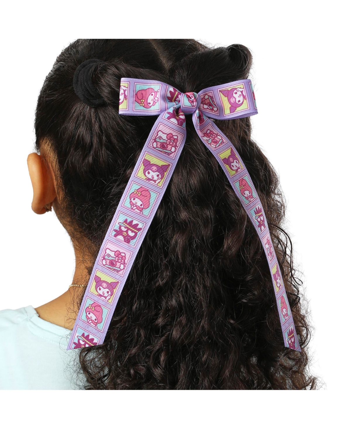 Hello Kitty and Friends Long Hair Bows 7-Piece Set Official License, Sanrio Hair Accessories with Kuromi and My Melody