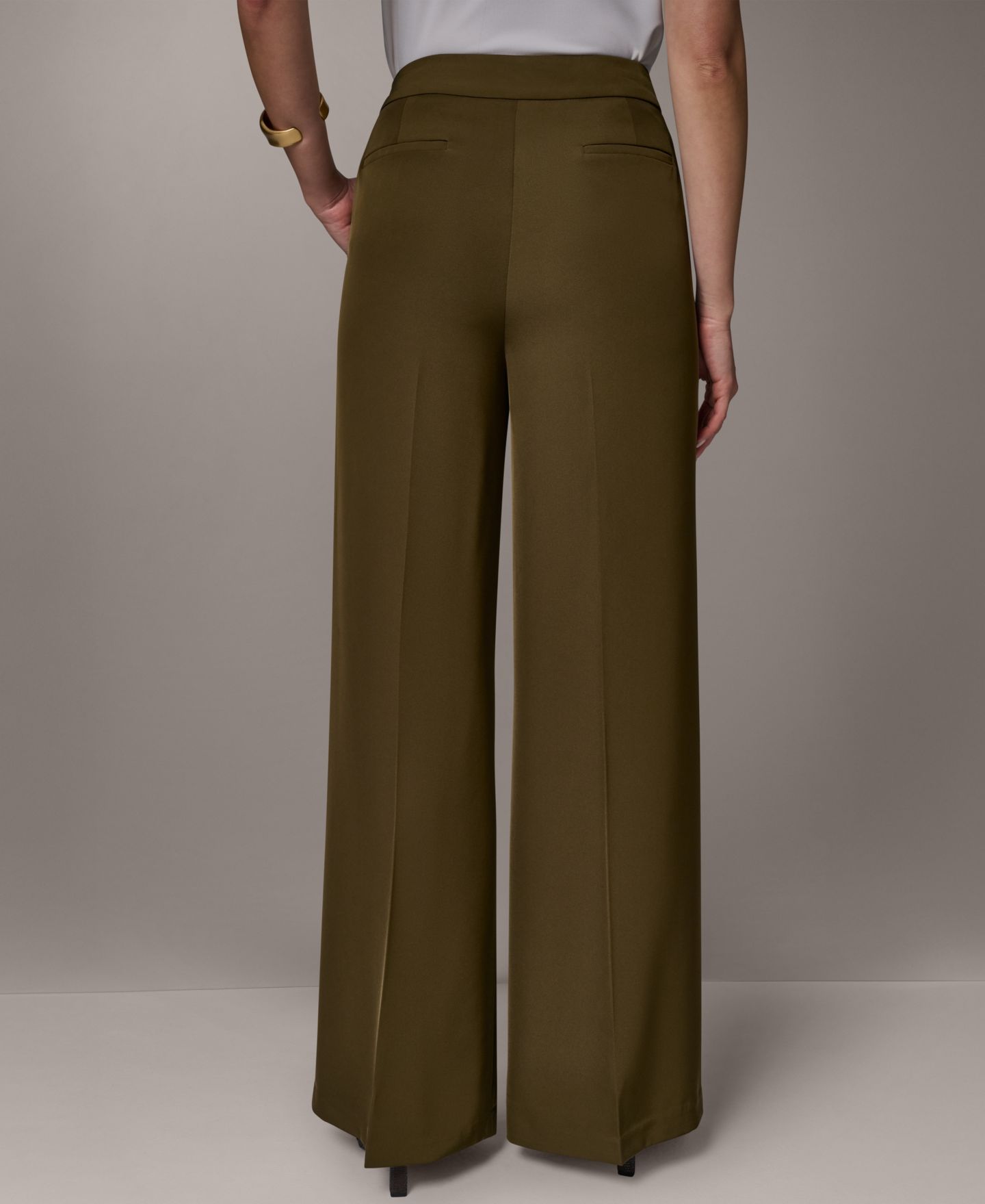 Женские брюки Donna Karan New York Petite Mid-Rise Wide-Leg, цвет: Оливковый — фото 5