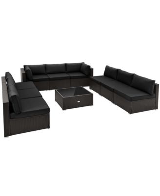 10 Pieces  Patio Rattan Furniture Set Outdoor Wicker Sofa Table Cushioned Seat