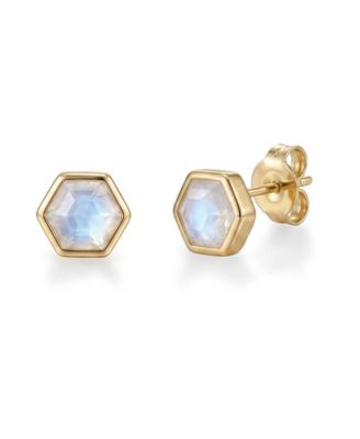14k Gold Plated Hexagon Moonstone Stud Earrings