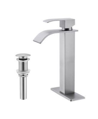 Waterfall Spout Single Handle Bathroom Sink Faucet with Pop Up Drain No Overflow