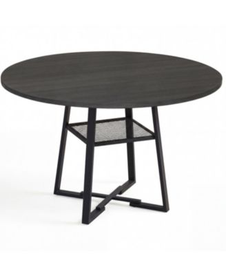 Modern Round Dining Table 4-6 Seater with Storage Shelf Metal Base