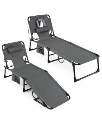 Set of 2 Portable Chaise Lounge Chairs with 4-Position Adjustable Backrest