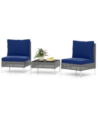 3 Pieces  Patio Furniture Set with Tempered Glass Coffee Table Soft Back and  Seat Cushions