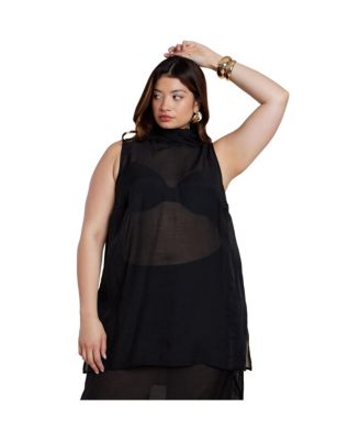 Women's Sheer Neck-Tie Tunic