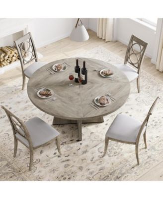 47 Inch Round Dining Table for 4-6 People - Circle Dinner Table with Wooden Cross Pedestal Base, Farmhouse Kitchen Table for Dining Room