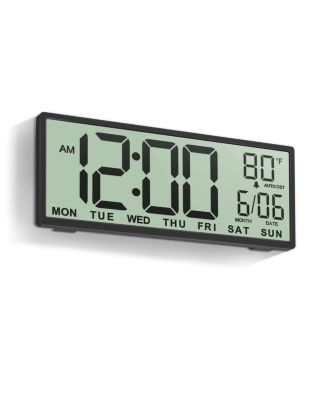 14.5 Inch Large LCD Digital Wall Clock Wireless Long Battery Life Auto DST 4 in 1 Display (Time Date Day Temperature) Perfect for Seniors