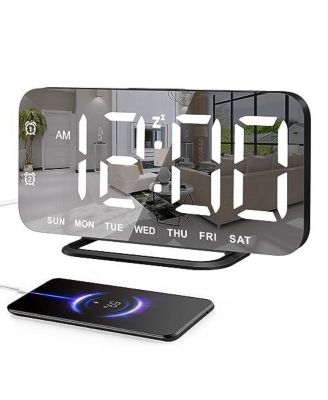 Slim Mirror Alarm Clock   HD Mirror Display Dual Alarms 4 Brightness Levels (Off Included) 2 USB Charging Ports Stylish Gift