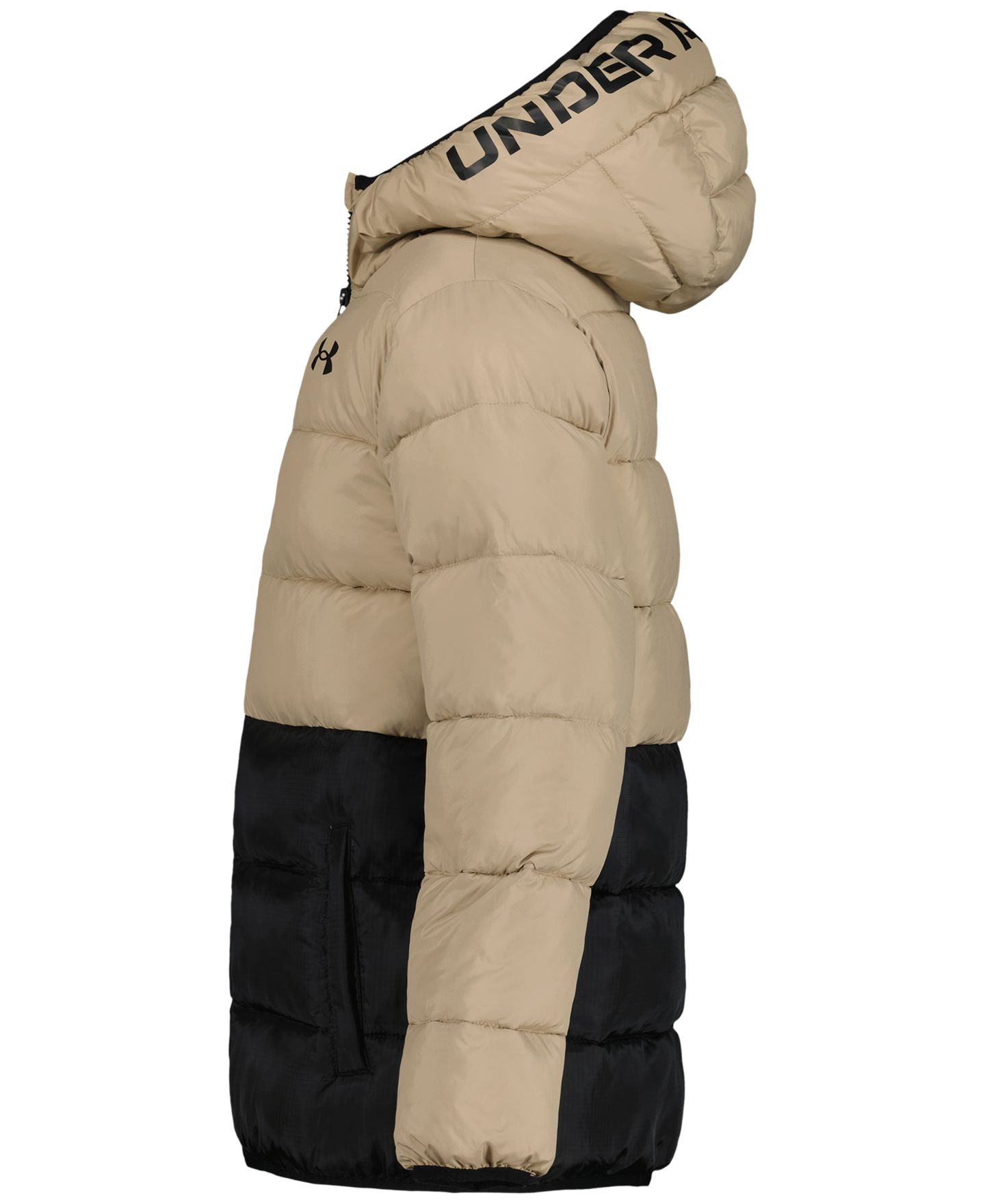 Куртка Under Armour Logo Full-Zip Puffer Hooded Jacket для мальчиков, цвет: Бежевый / Чёрный — фото 3