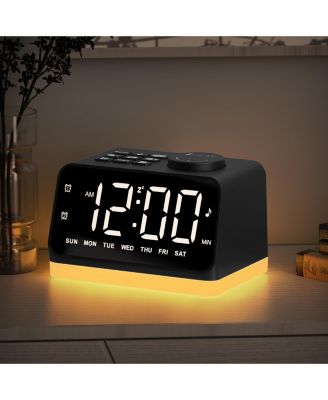 5 Inch Digital Alarm Clock with FM Radio 8 Color Night Light Sleep Timer Dual Alarms 2 USB Ports 3.5mm Headphone Jack Great for Seniors and Kids