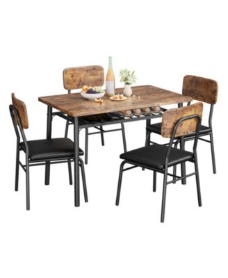Space-Saving 5-Piece Dining Table Set Modern Kitchen Furniture with Storage Rack Wood Tabletop Upholstered Chairs