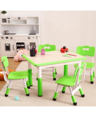 Adjustable Kids Table and 4 Chairs Set, 31.5 Inch Multi Activity Table with Non Slip Legs for Playroom or Nursery