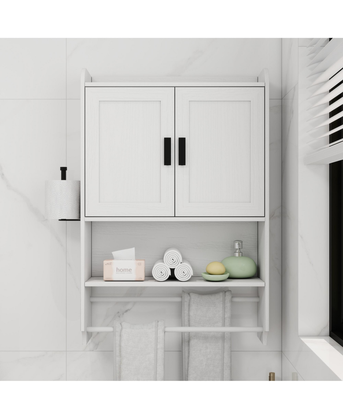 Phying Over The Toilet Storage Cabinet Bathroom Wall Mounted Medicine Cabinet Towel Bar and Paper Holder Multipurpose Bathroom Organizer Cabinet