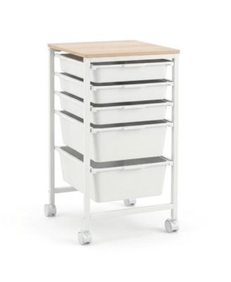 5-Drawer Mobile Organizer Cart with Wood Top and Locking Casters