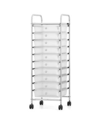 Rolling Organizer Cart with 10 Drawers, Metal Frame and Universal Wheels
