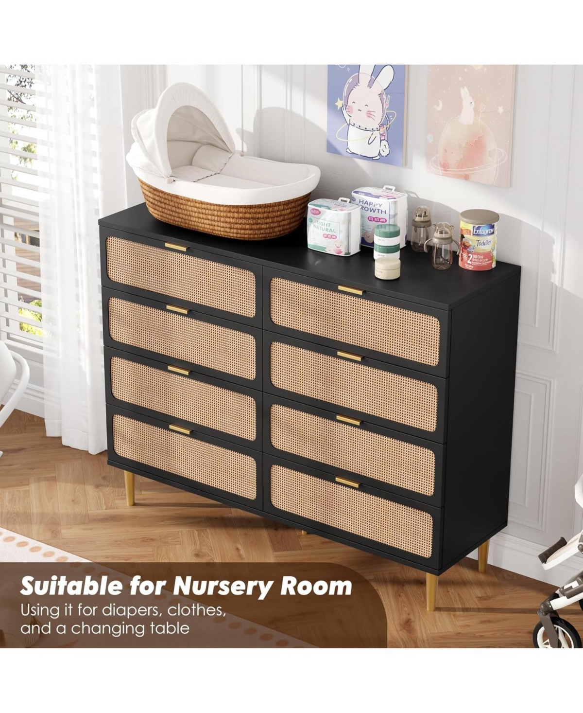gaomon Garvee Rattan 8-Drawer Dresser, Tall Modern Closet with Deep Storage