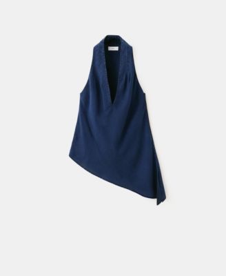 Women's Asymmetrical Denim Halter Neck Top