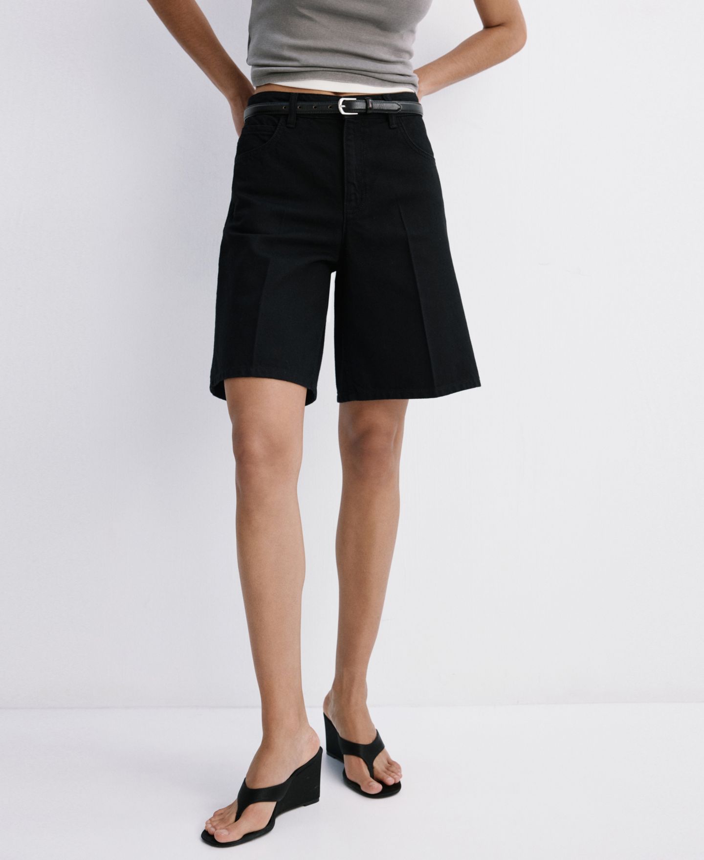 Женские шорты MANGO High-Waist Straight-Fit Denim Shorts, цвет: Чёрный джинсовый — фото 8