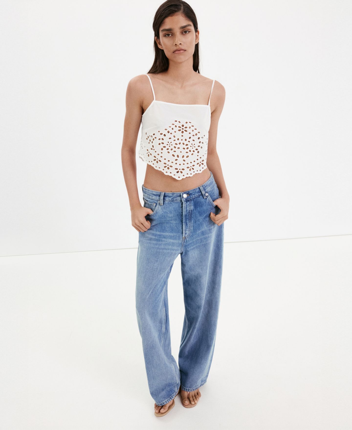 Женский топ Mango Embroidered Open-Work, цвет: Молочный белый — фото 4