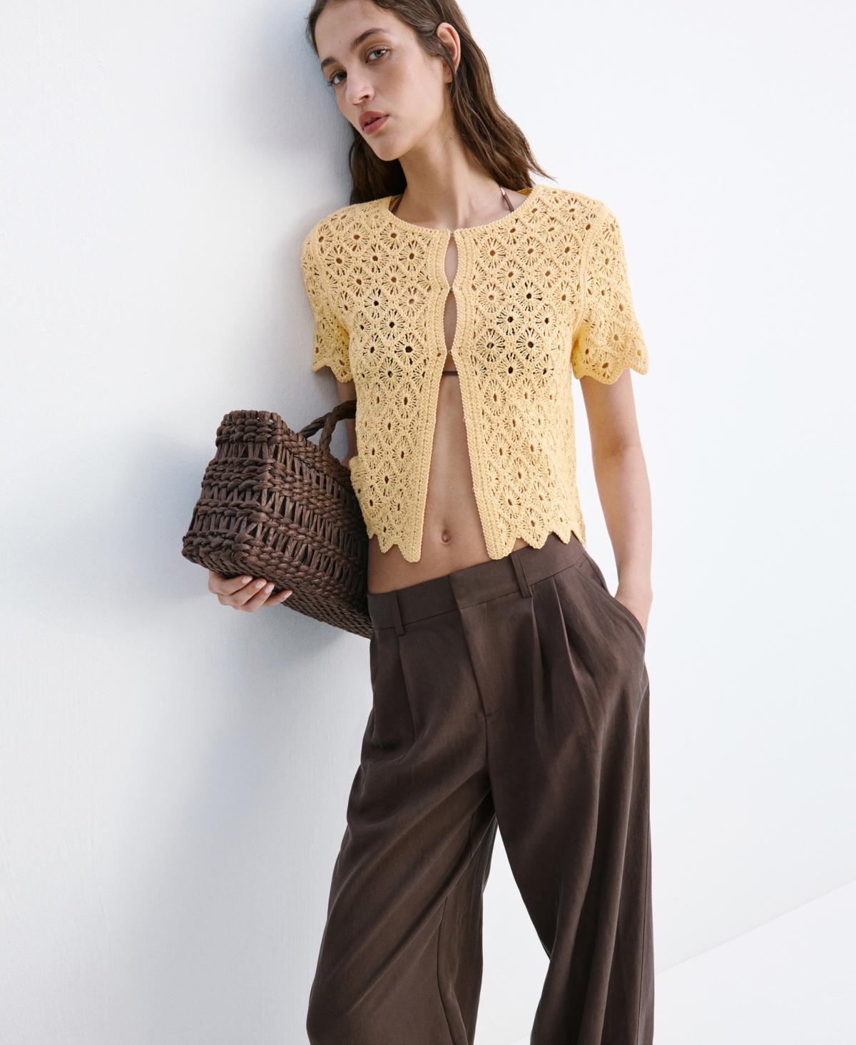 Mango Women's Scalloped Open-Knit Cardigan