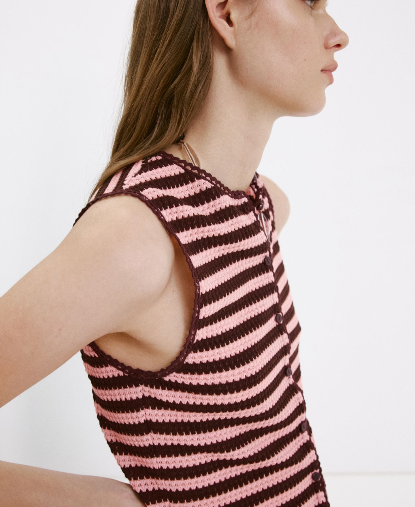 Женский топ Mango Striped Knit, цвет: Пастельный розовый — фото 8