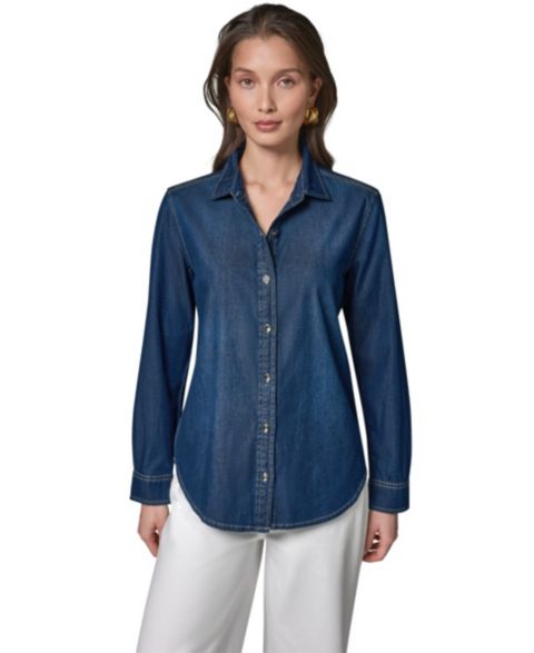 Женская рубашка Donna Karan Weekend Luxe Denim Button Down Denim Shirt, цвет: The Taylor